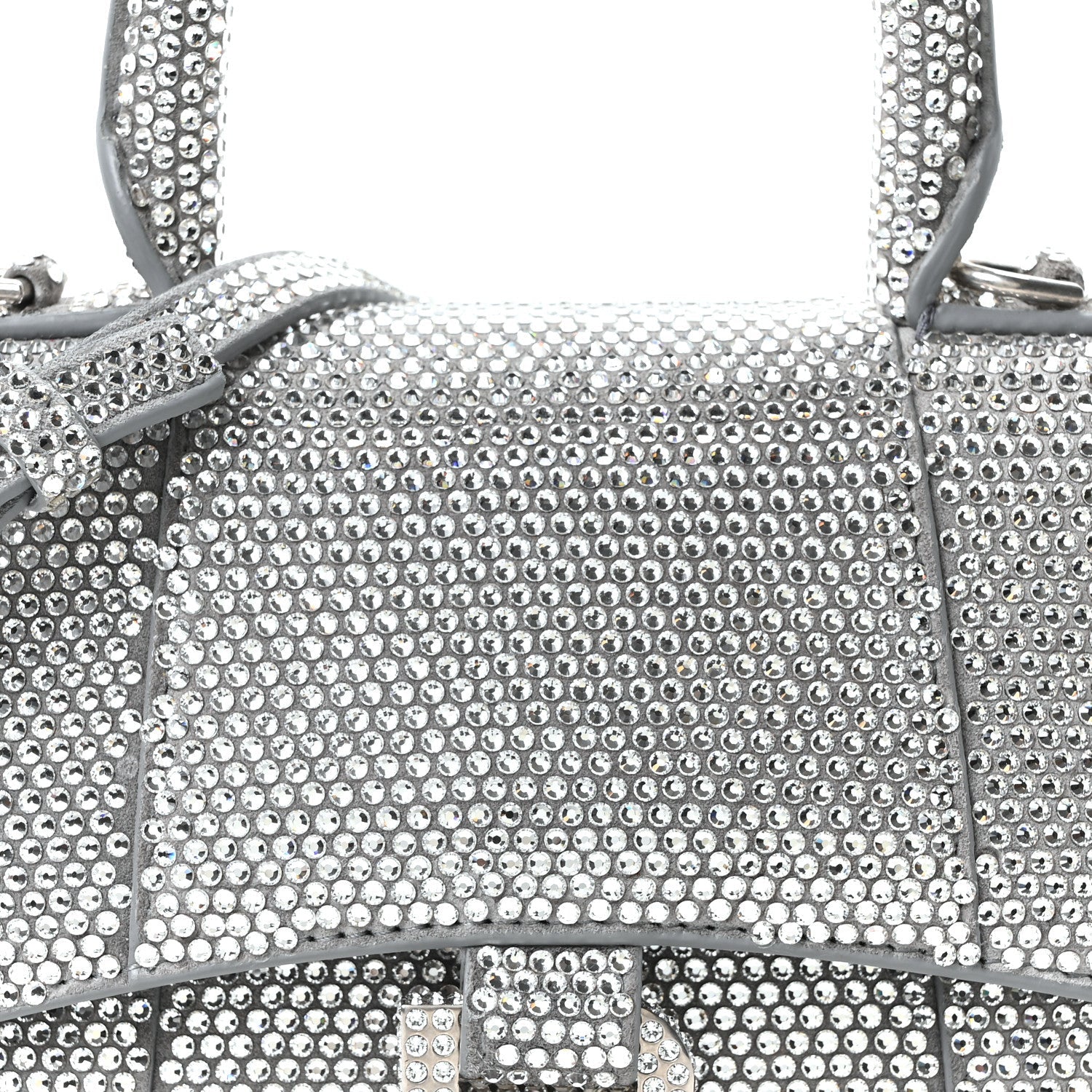 Strass Suede Hourglass Top Handle Bag XS Smoke Grey Crystal