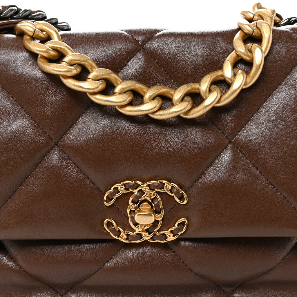Lambskin Quilted Large Chanel 19 Flap Dark Brown