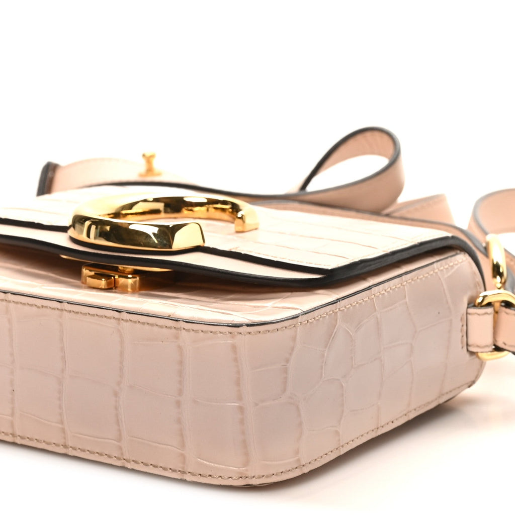 Calfskin Crocodile Embossed Mini C Double Carry Cement Pink