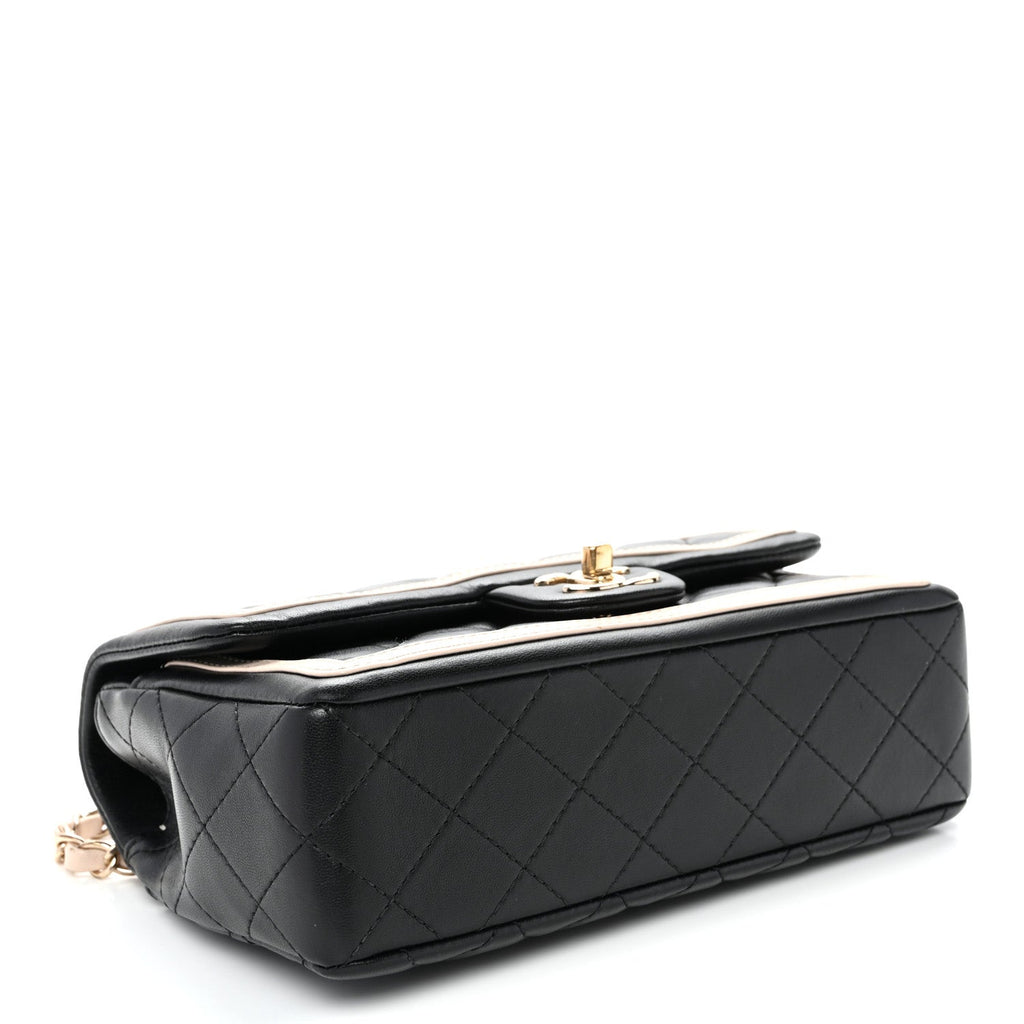 Lambskin Quilted Bicolor Flap Black Beige