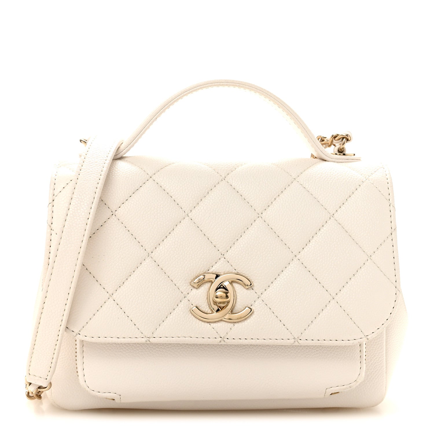 Caviar Quilted Small Business Affinity Flap White