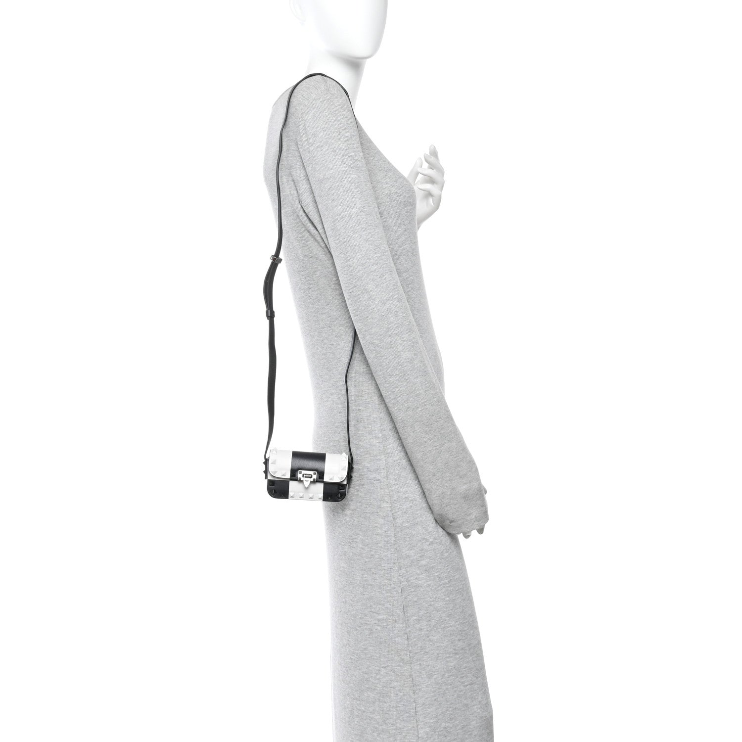 Vitello Chess Mini Rockstud Flip Lock Crossbody Bag Black White