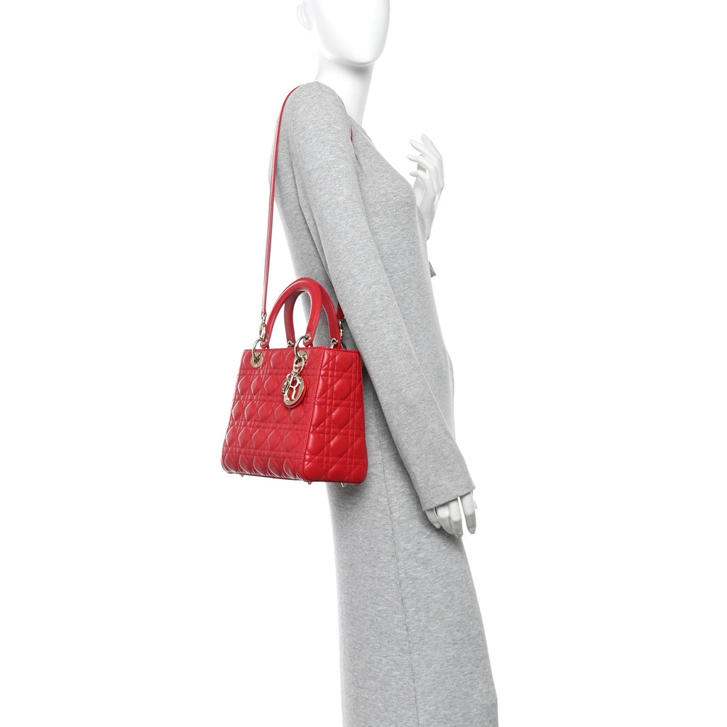 Lambskin Cannage Medium Lady Dior Red
