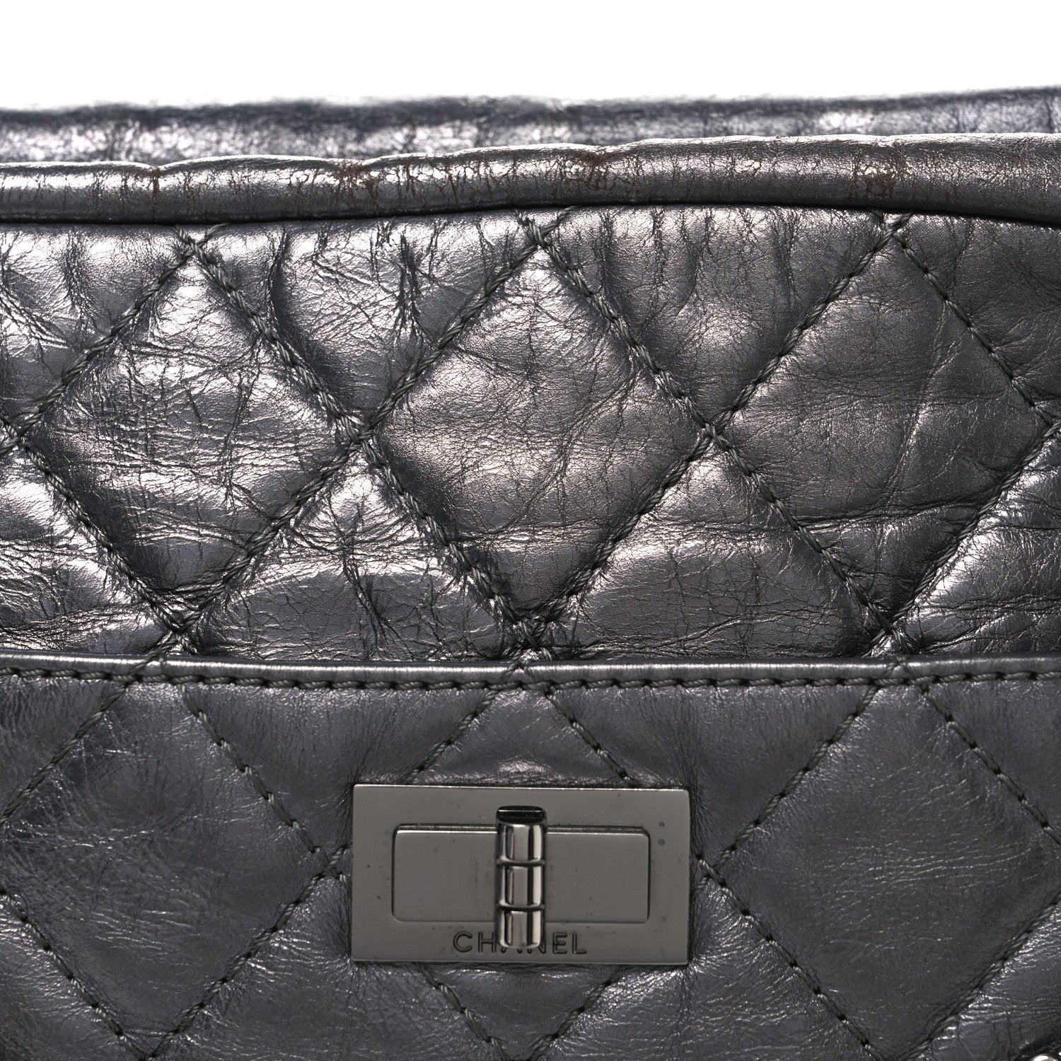 Metallic Aged Calfskin Quilted Large Reissue Camera Case Silver