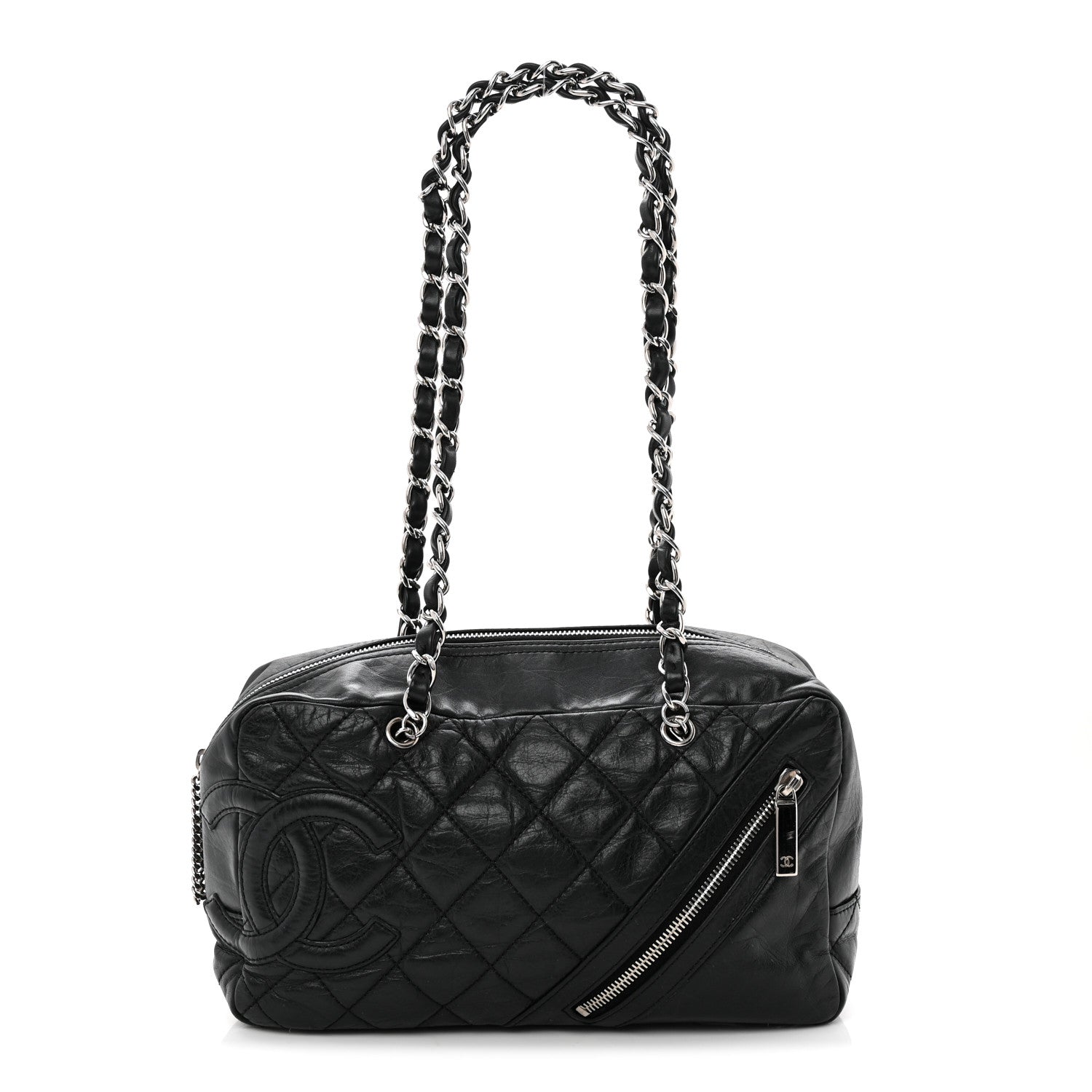 Aged Calfskin Quilted Cotton Club Bowler Black
