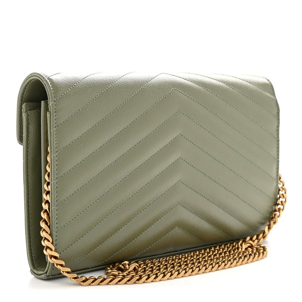 Grain De Poudre Matelasse Chevron Monogram Chain Wallet Light Sage