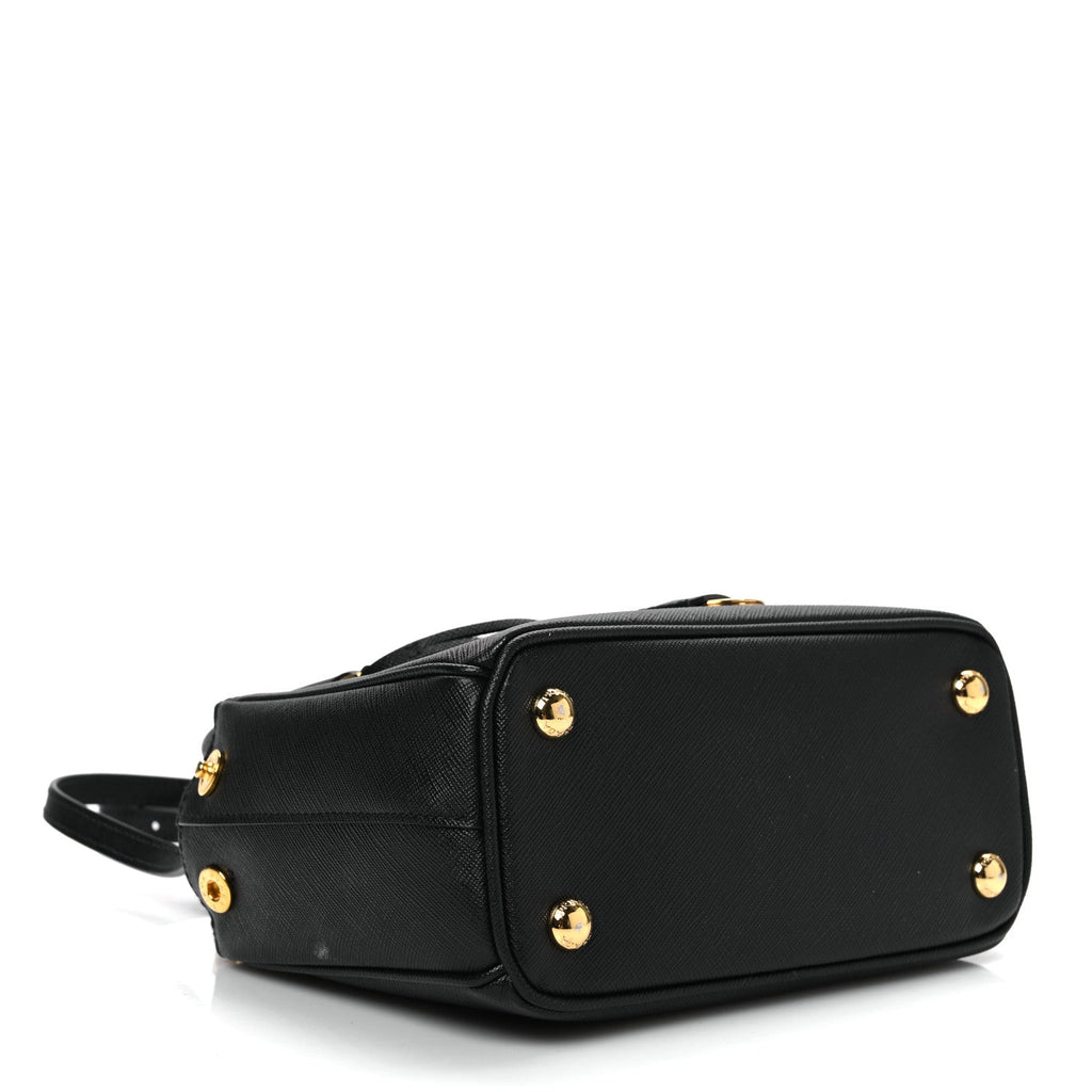 Saffiano Lux Mini Galleria Double Zip Tote Black