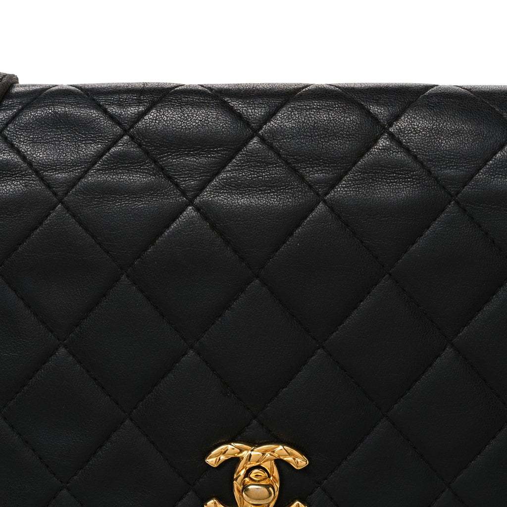 Lambskin Quilted Flap Shoulder Bag Black