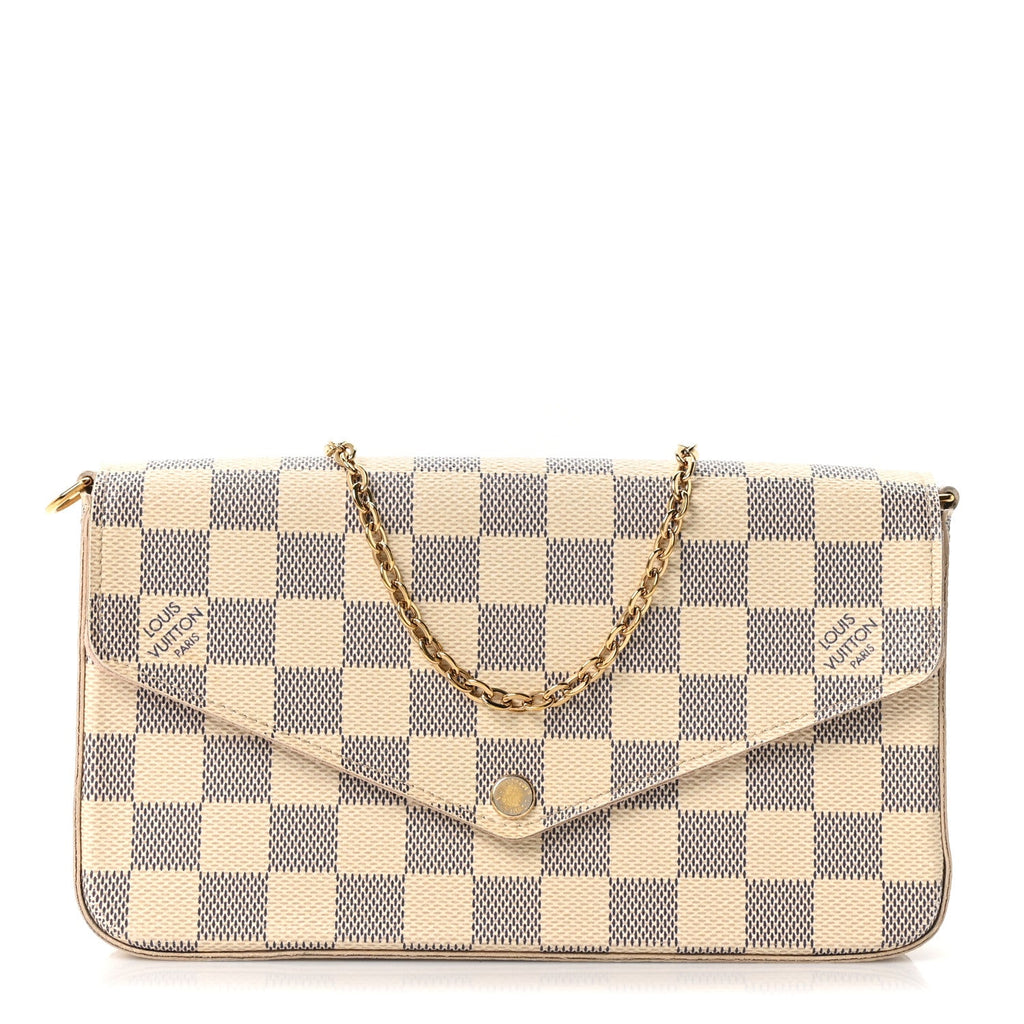 Damier Azur Pochette Felicie Chain Wallet Rose Ballerine