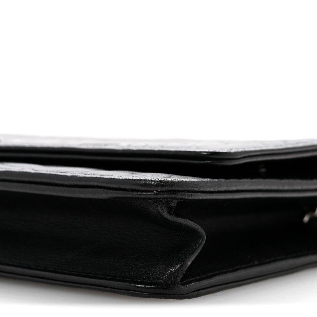Lambskin Camellia Embossed Wallet On Chain WOC Black