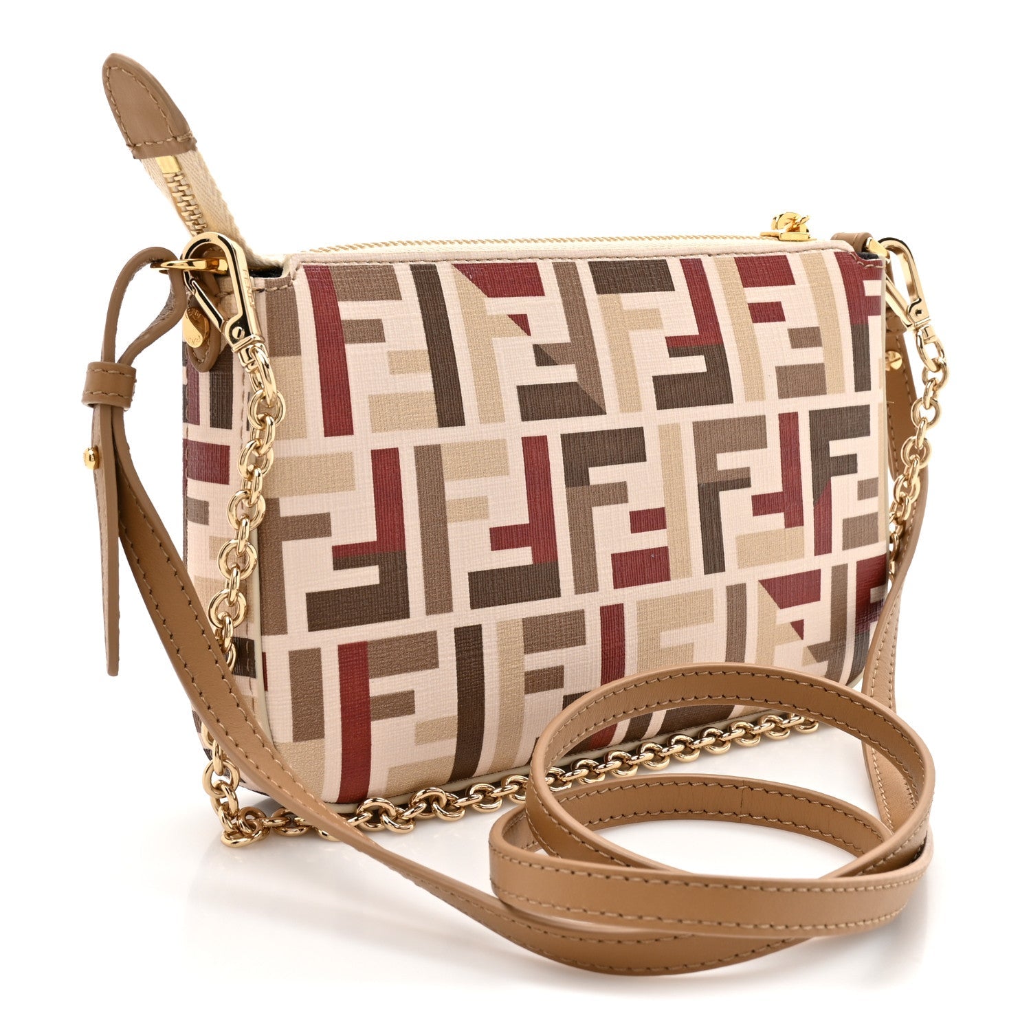 Fabric Jacquard Vitello Grace FF 1974 Baguette Pouch Grezzo Multicolor Soft Gold