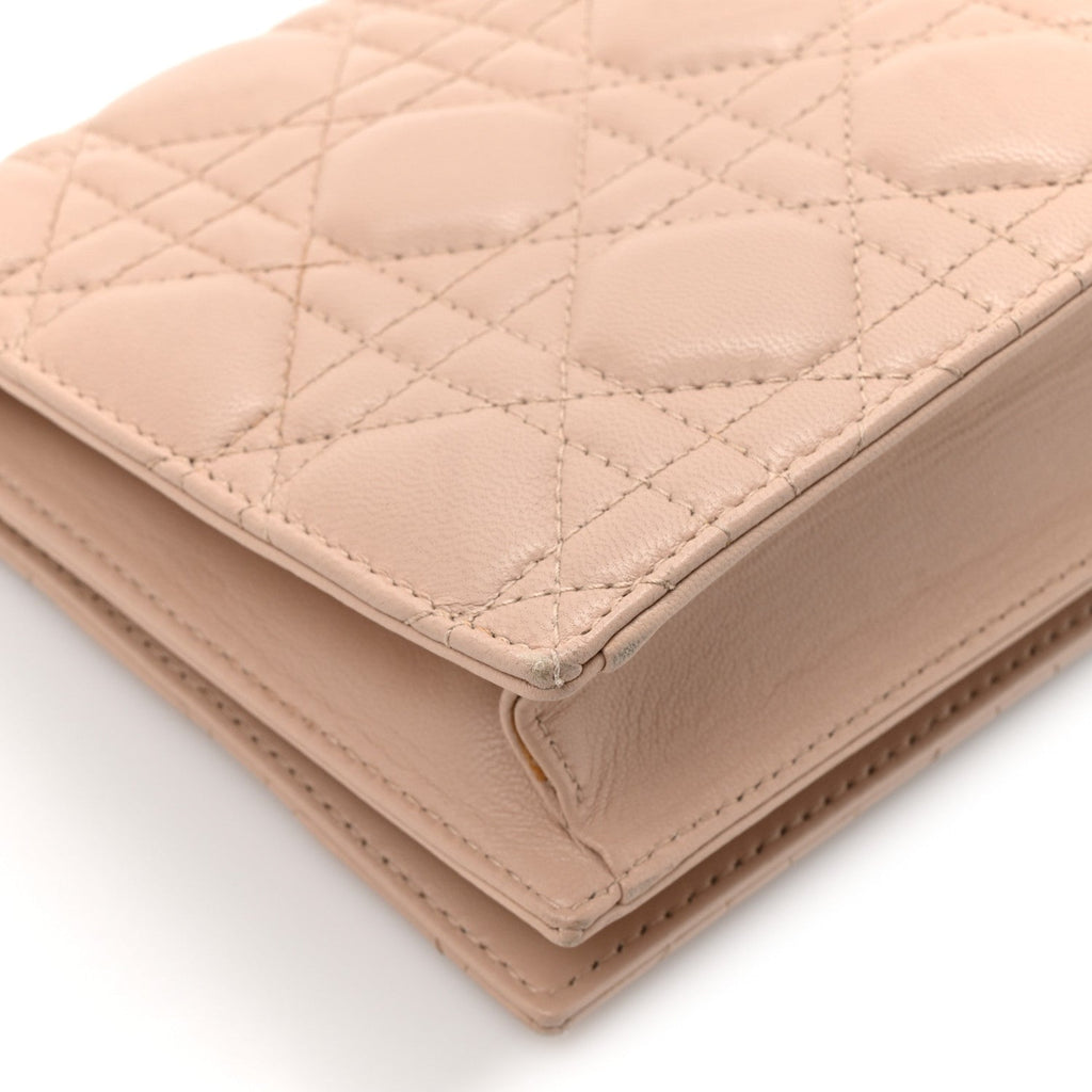 Lambskin Cannage Lady Dior Convertible Clutch Pink