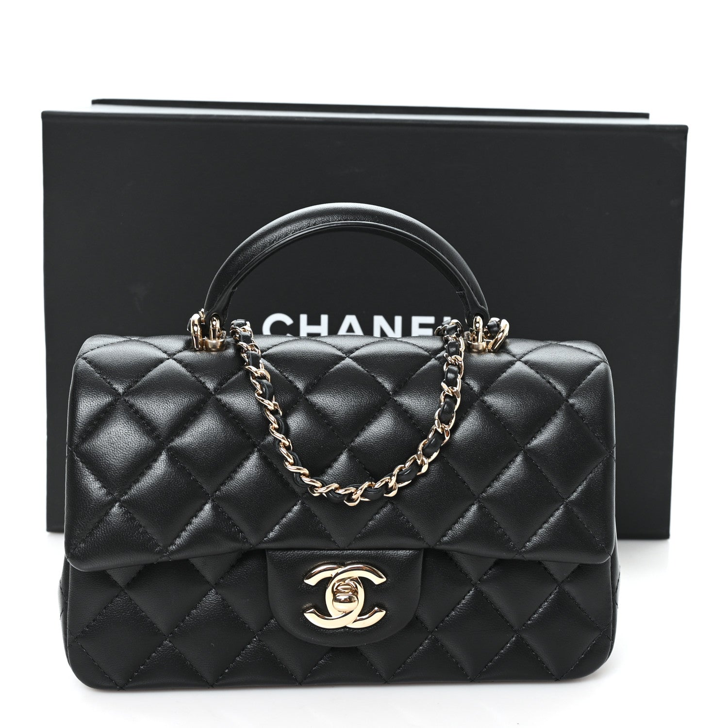 Caviar Quilted Mini Top Handle Rectangular Flap Black