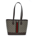 GG Supreme Monogram Textured Calfskin Web Small Ophidia Shoulder Tote Bag Beige Ebony New Acero