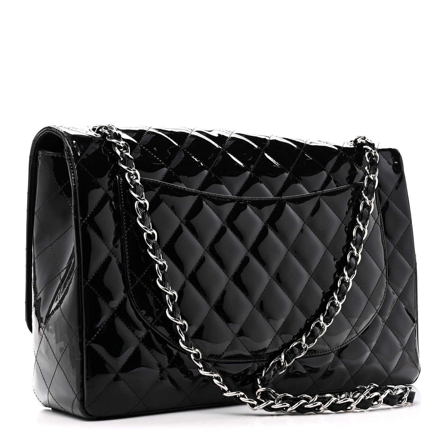 Patent Calfskin Sparkle Quilted Maxi Single Flap Black