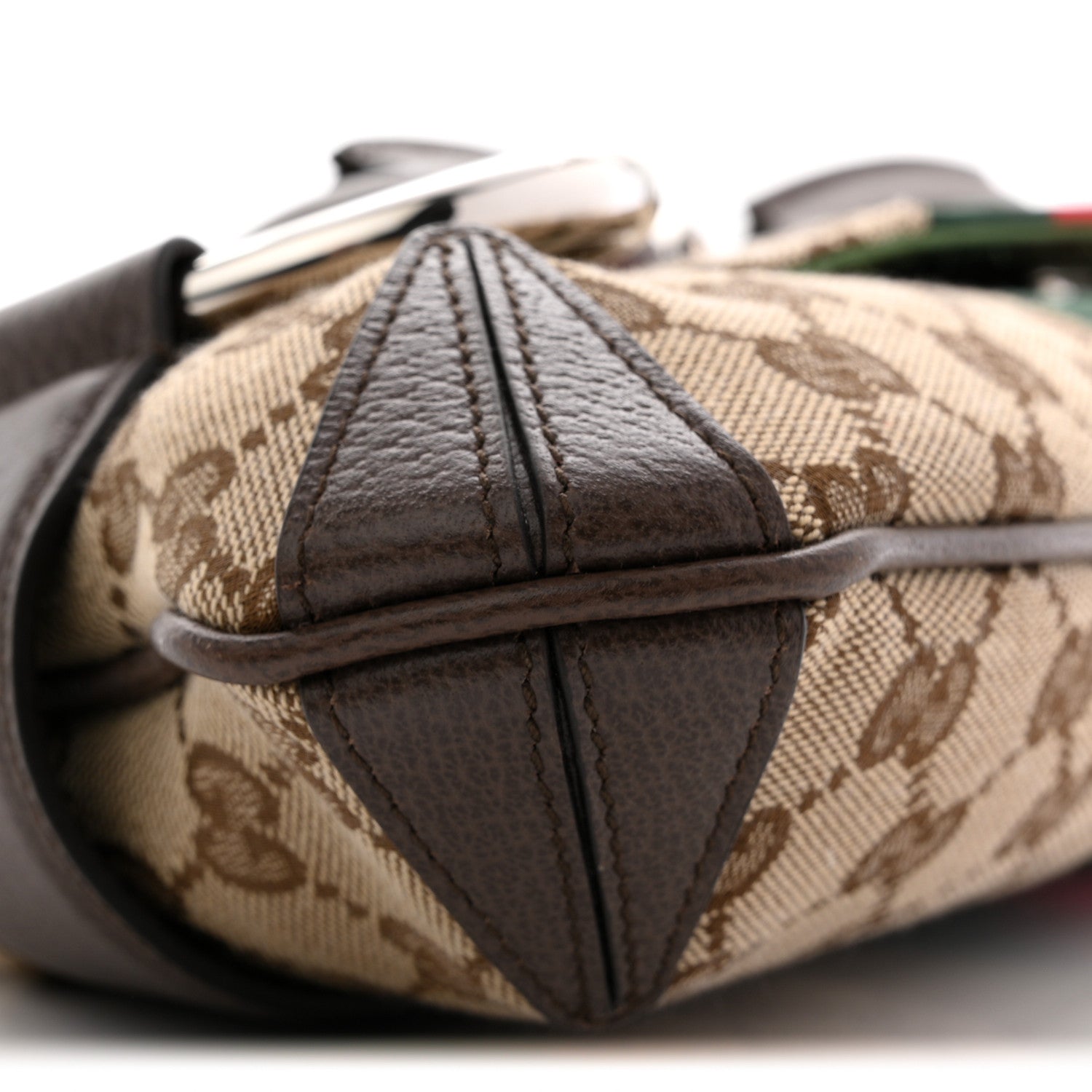 Monogram Textured Dollar Calfskin Heavy Grosgrain Web Medium Maxi Horsebit Chain Shoulder Bag Beige Ebony New Acero