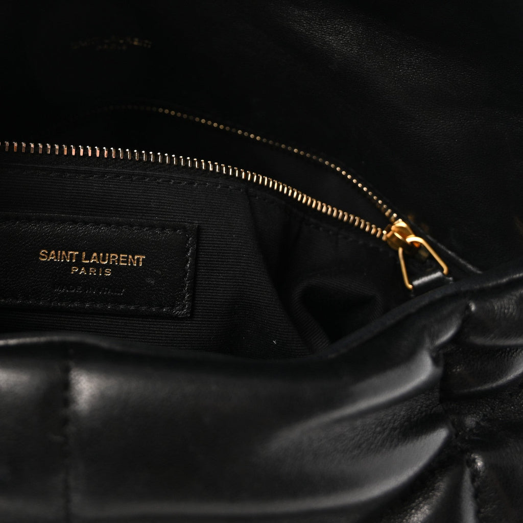 Lambskin Quilted Medium Loulou Puffer Monogram Chain Satchel Black