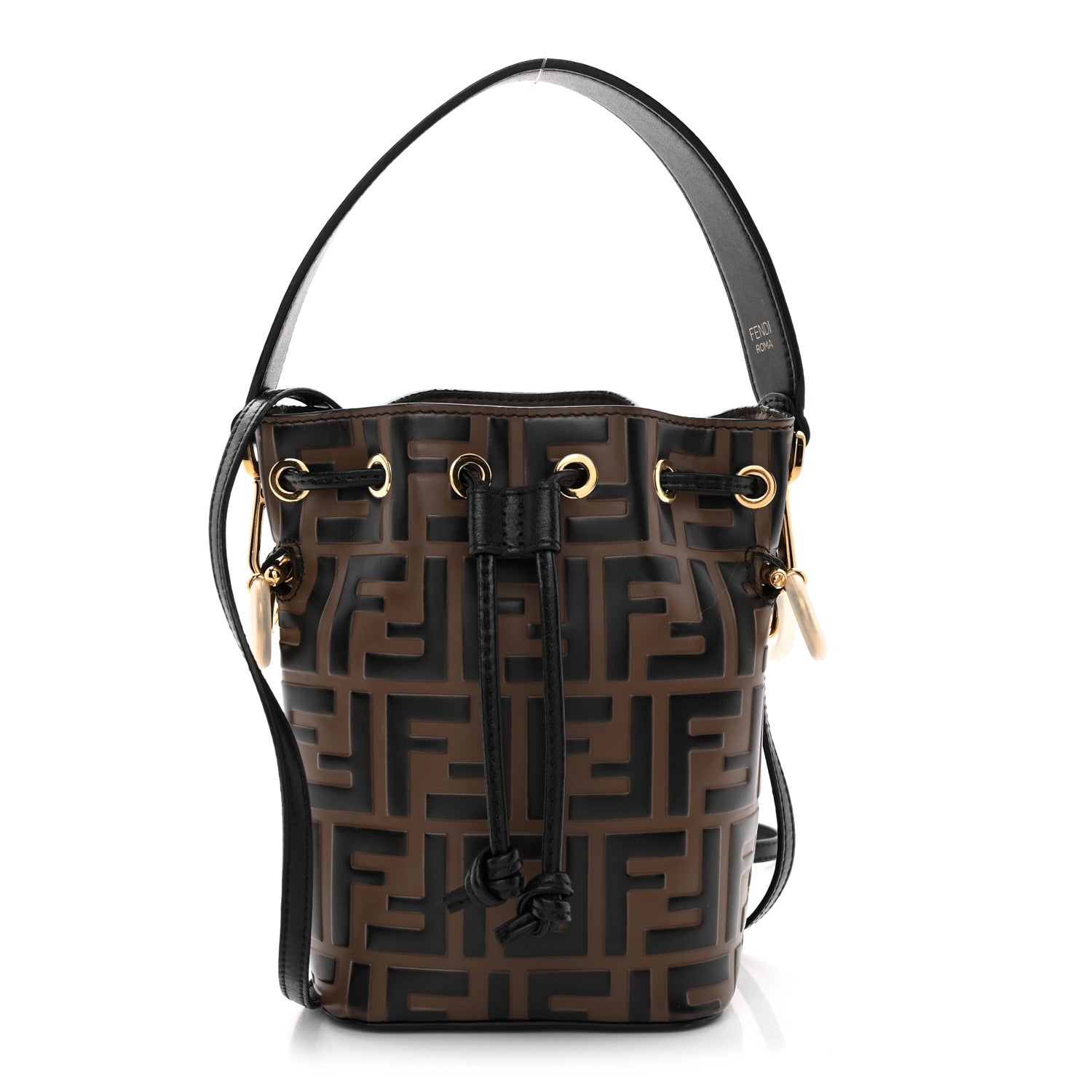 Vitello Liberty F is Fendi Bi-Color FF 1974 Embossed Mini Mon Tresor Bucket Bag Maya Black