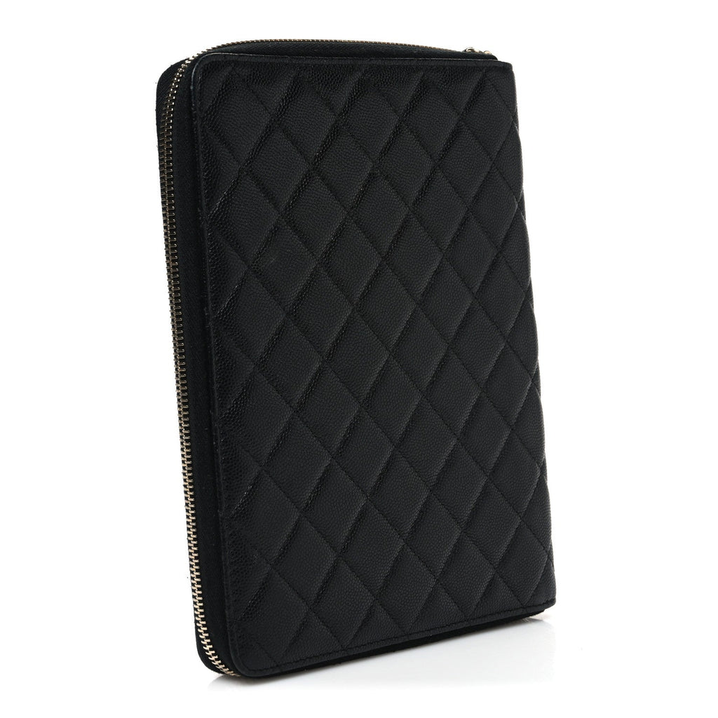 Caviar Quilted Zip Around Notebook Agenda Cover Black