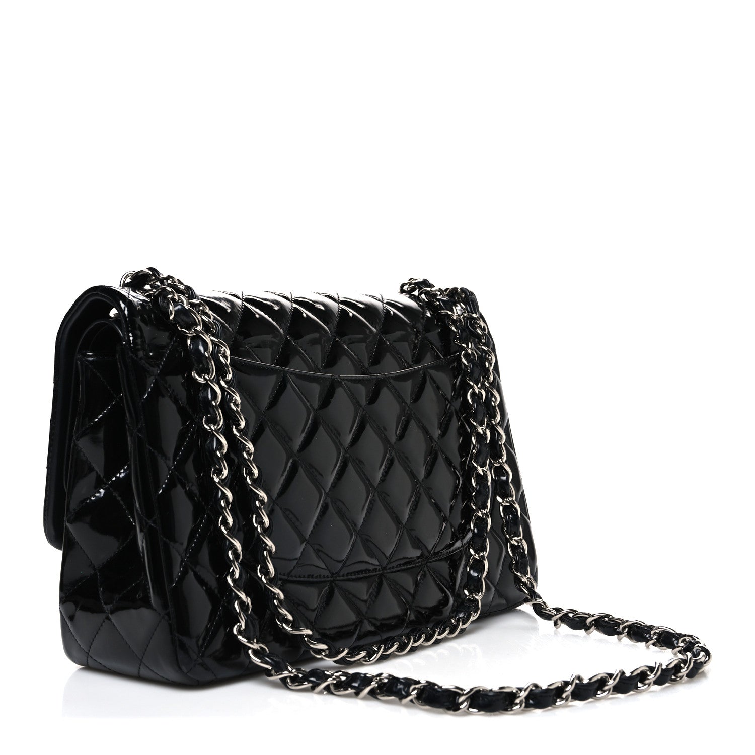 Patent Quilted Jumbo Double Flap Black