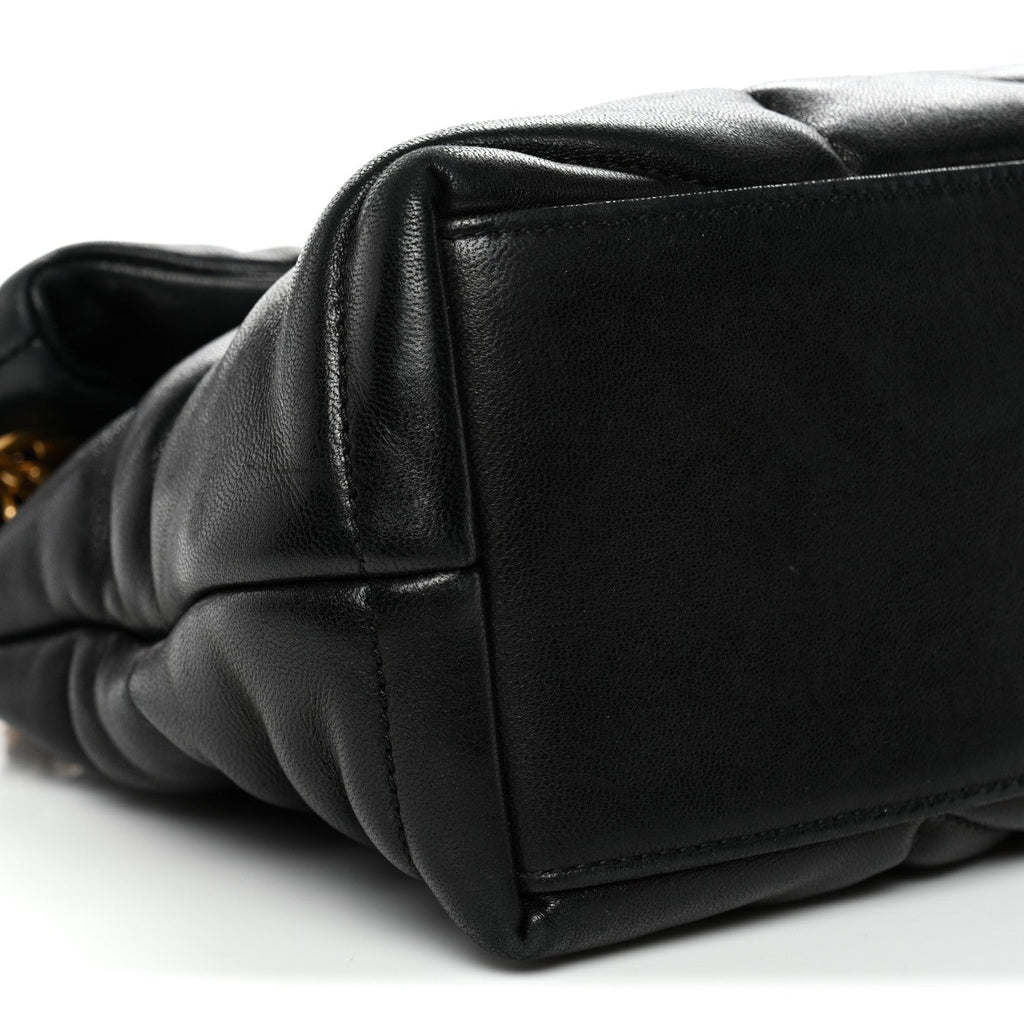 Lambskin Quilted Small Loulou Puffer Monogram Chain Satchel Black