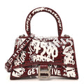 Crocodile Embossed Calfskin Graffiti Hourglass Top Handle Bag XS Dark Red White