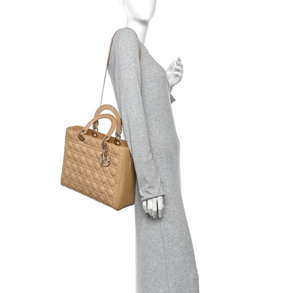 Patent Cannage Large Lady Dior Dark Beige