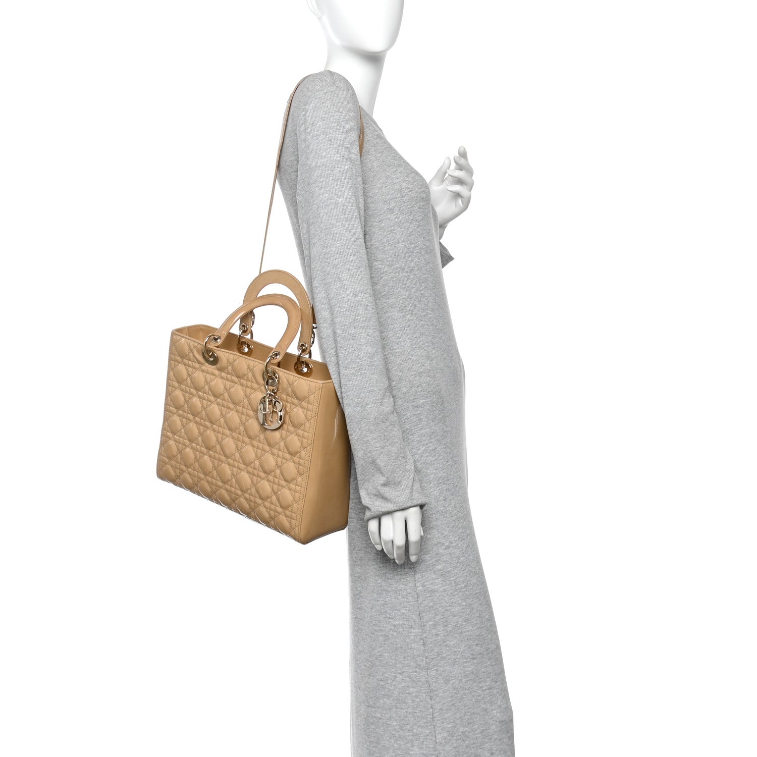 Patent Cannage Large Lady Dior Dark Beige