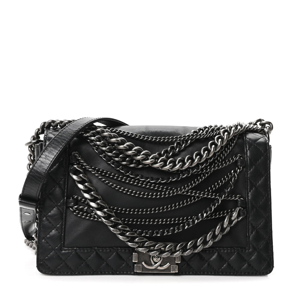 Calfskin Enchained New Medium Boy Flap Black