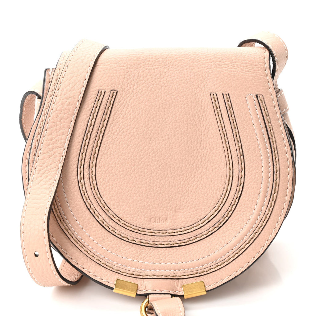Grained Calfskin Small Marcie Saddle Bag Anemone Pink