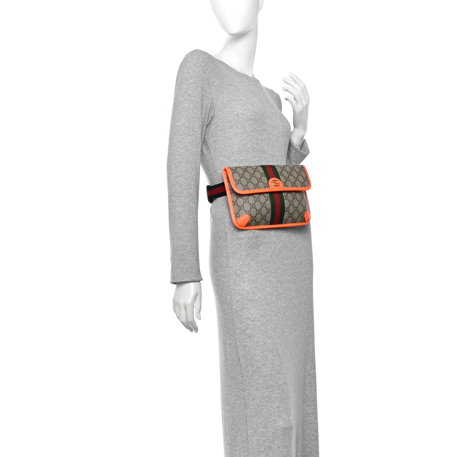 GG Supreme Monogram Web Small Ophidia Belt Bag Beige Ebony Orange Fluo