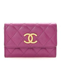 Caviar Quilted Textured CC Flap Card Holder Purple