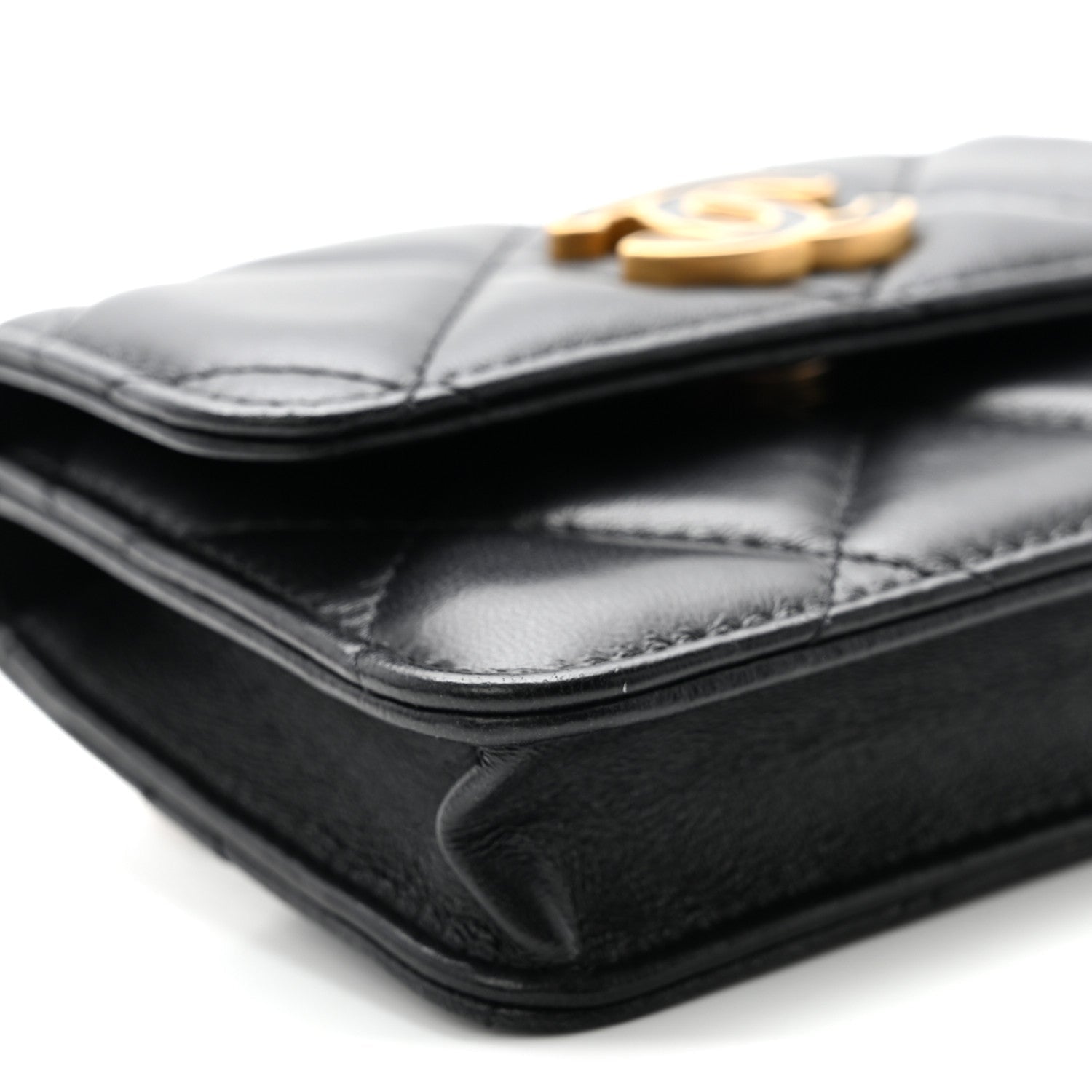 Lambskin Enamel Quilted Pending CC Flap Belt Bag Black
