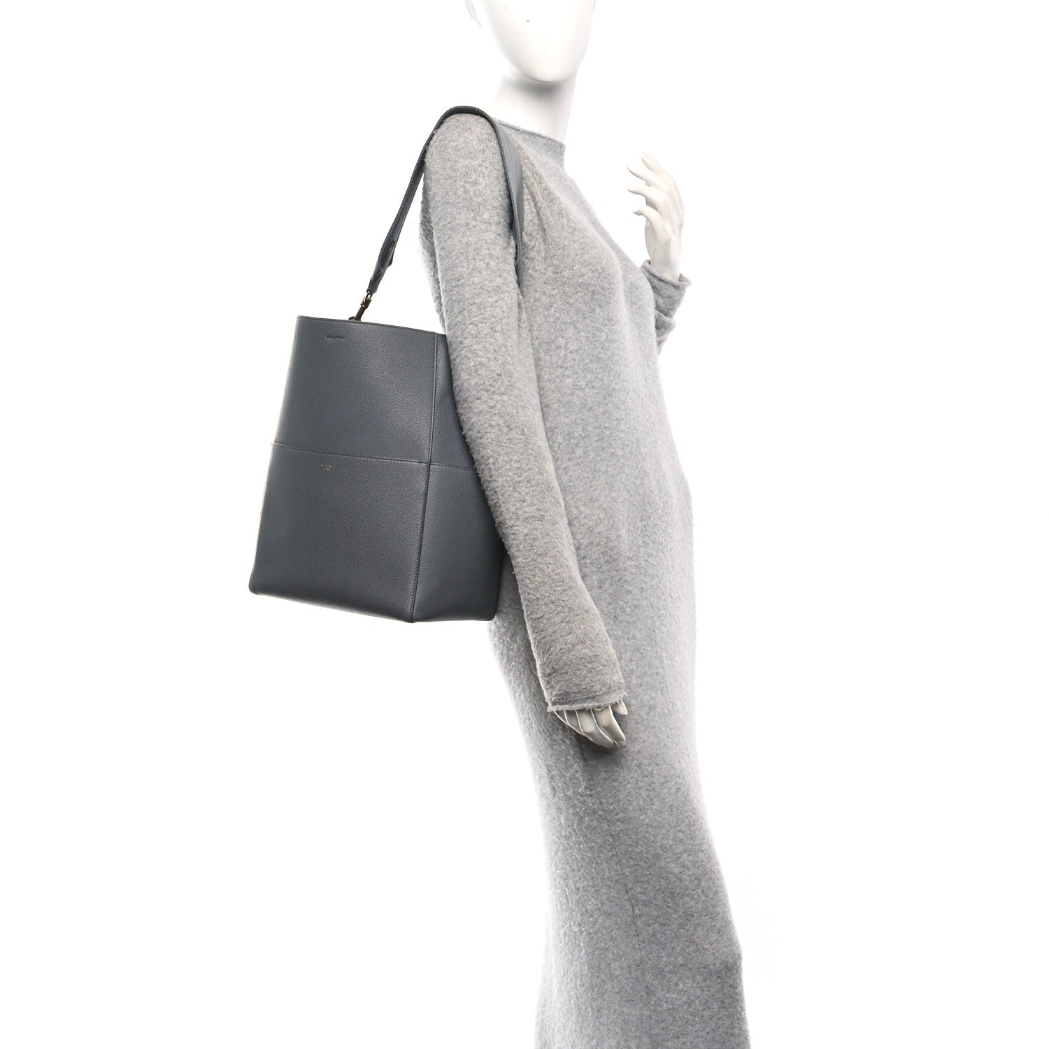 Soft Grained Calfskin Sangle Bucket Bag Grey