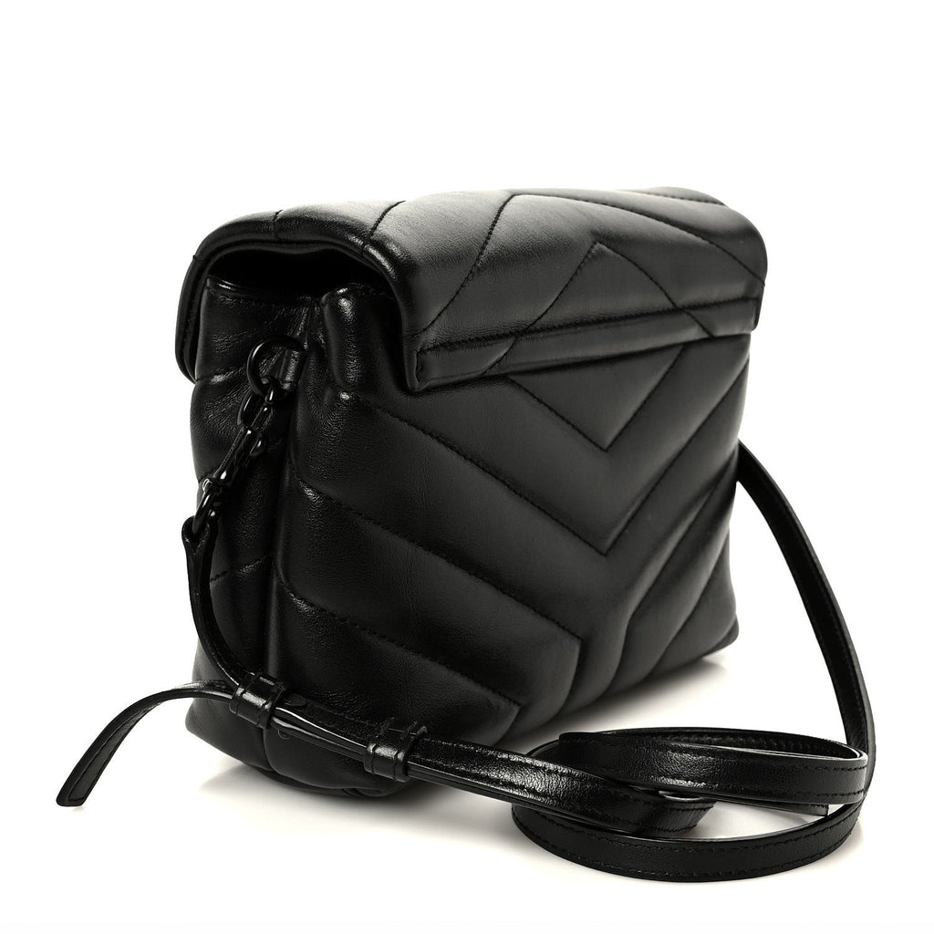 Calfskin Y Quilted Monogram Monochrome Toy Loulou Crossbody Bag Black