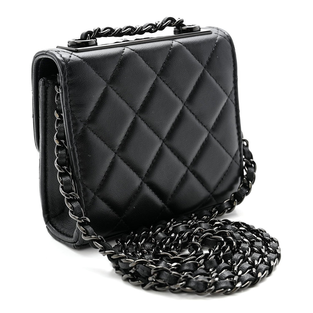 Lambskin Quilted Mini Trendy CC Chain Wallet So Black