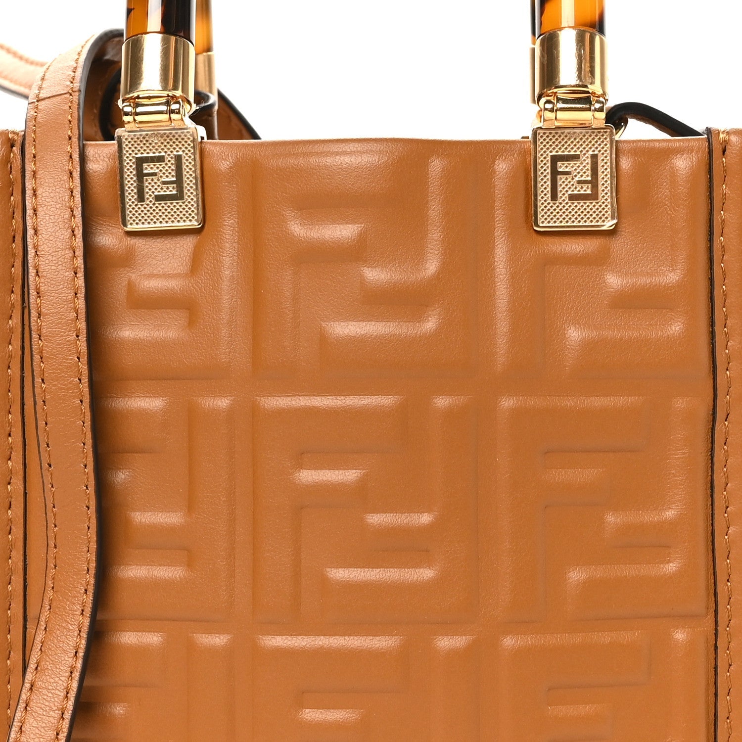 Vitello Plexiglass FF Embossed Mini Fendi Sunshine Shopper Tote Caramello
