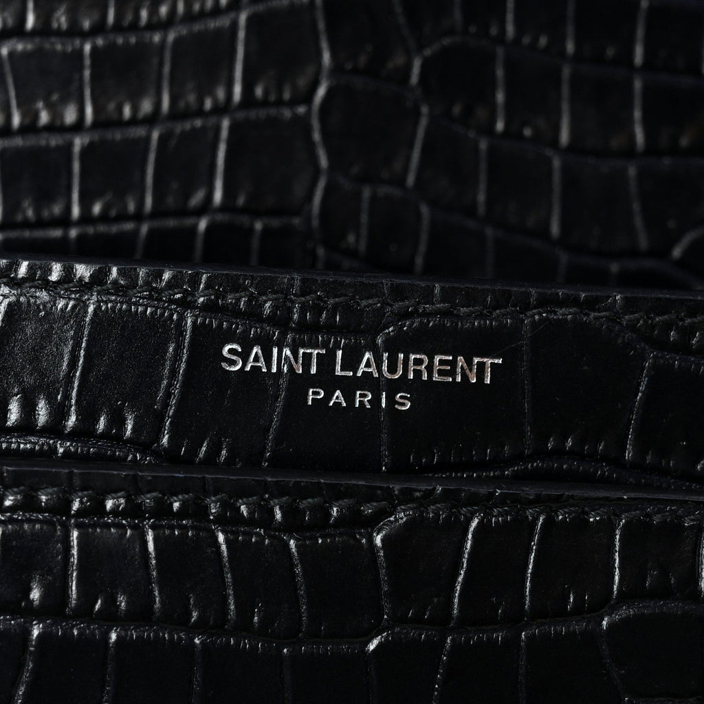 Calfskin Crocodile Embossed Medium Monogram Sunset  Deep Marine