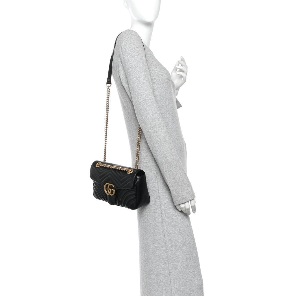 Calfskin Matelasse Small GG Marmont Shoulder Bag Black