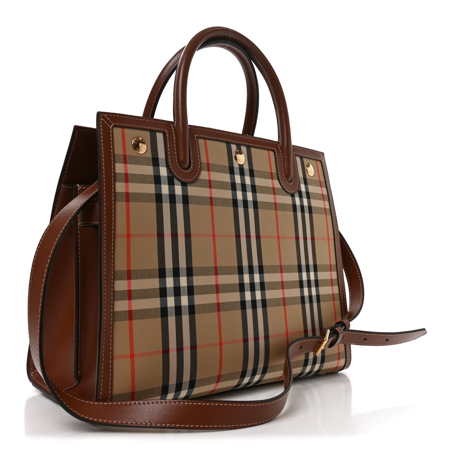 Calfskin Vintage Check Two Handle Title Bag Archive Beige