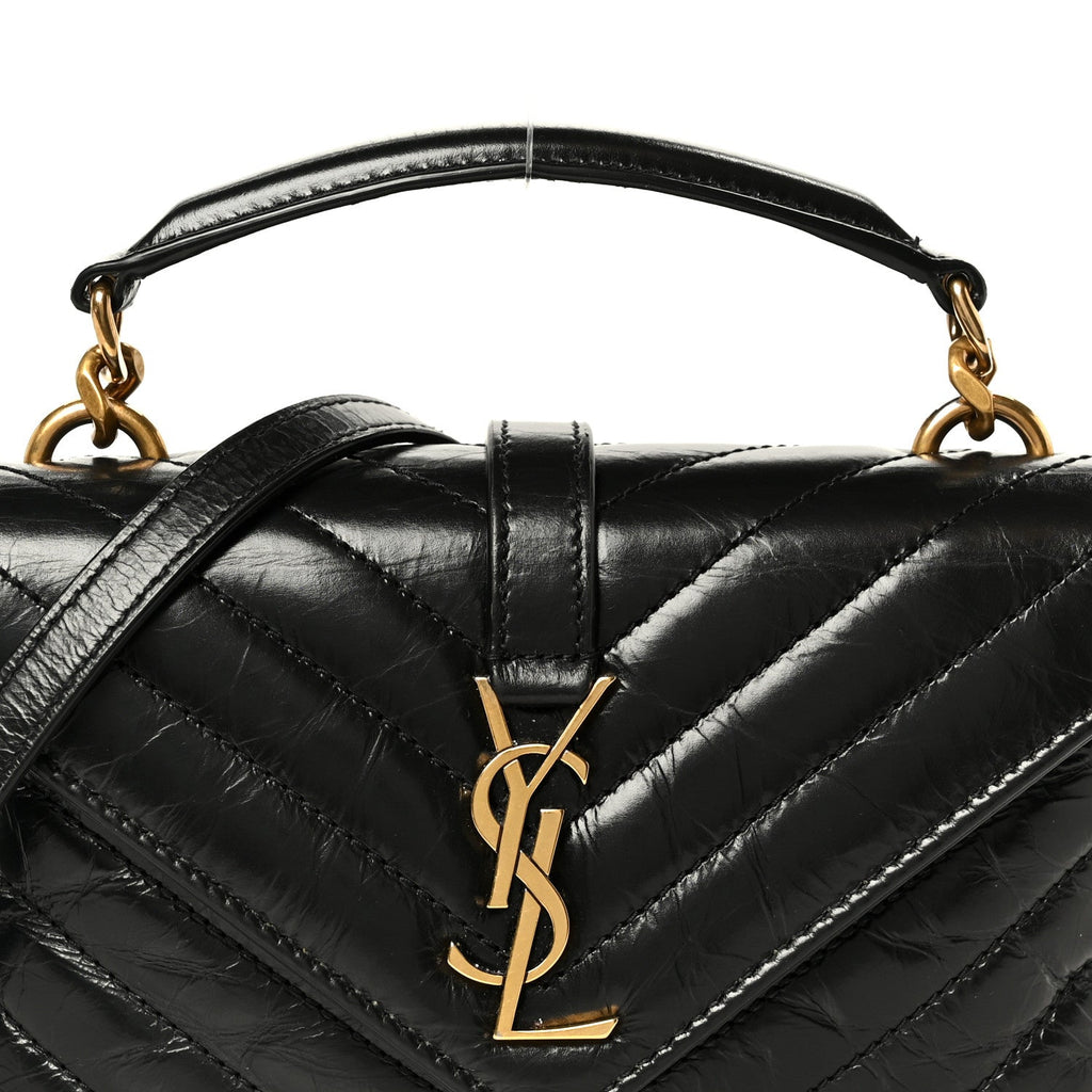Shiny Calfskin Matelasse Chevron Monogram Mini College Bag Black