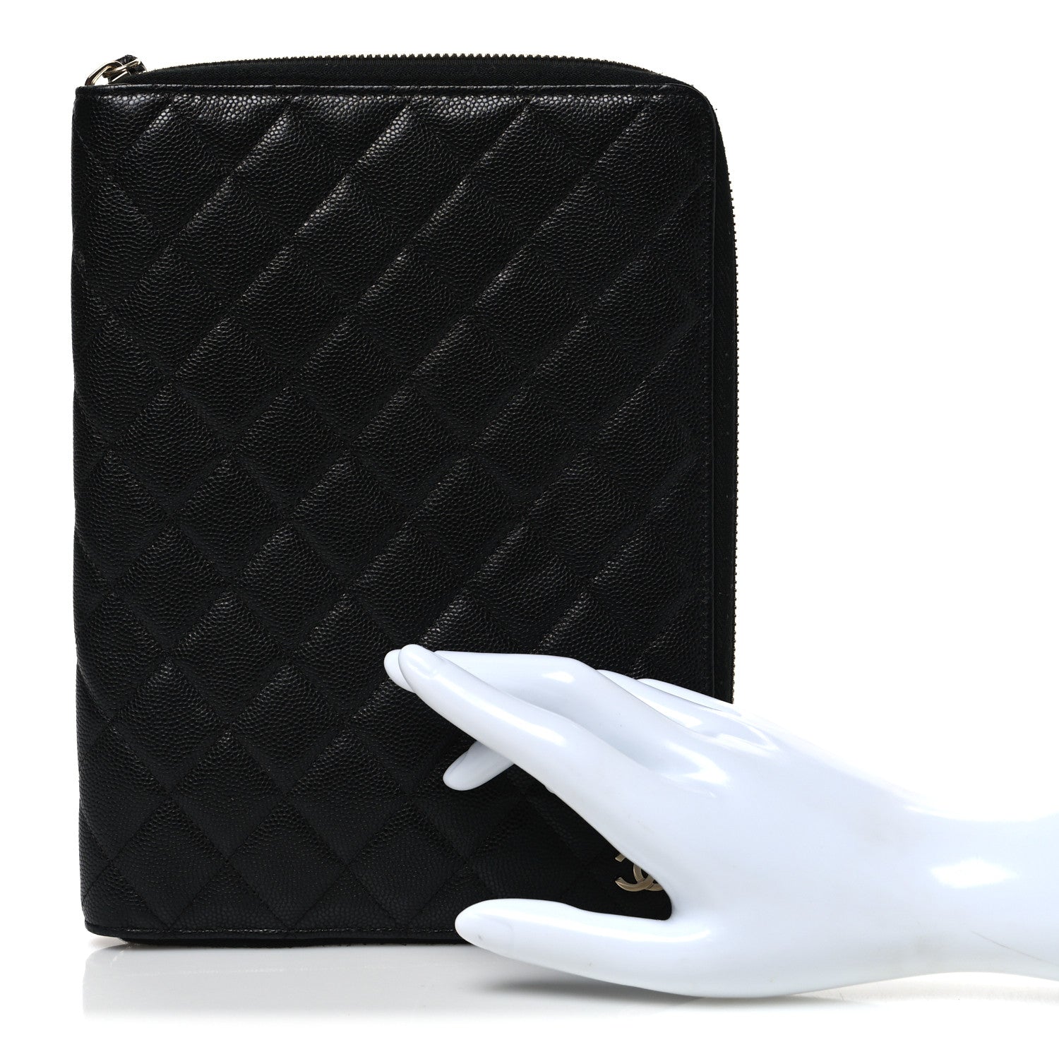 Caviar Quilted Zip Around Notebook Agenda Cover Black