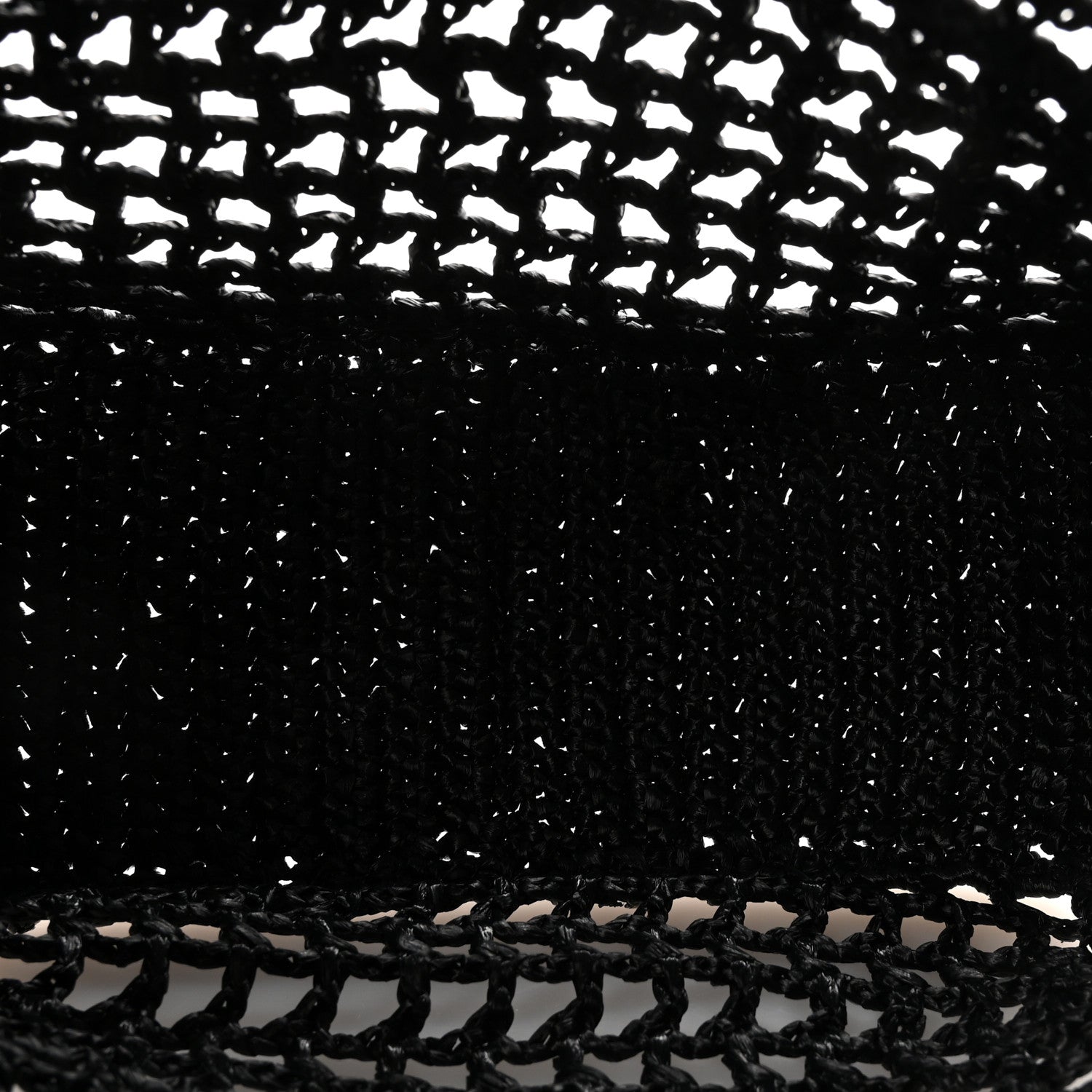 Yarn Raffia Effect Crochet Logo Embroidered Small Tote Bag Black