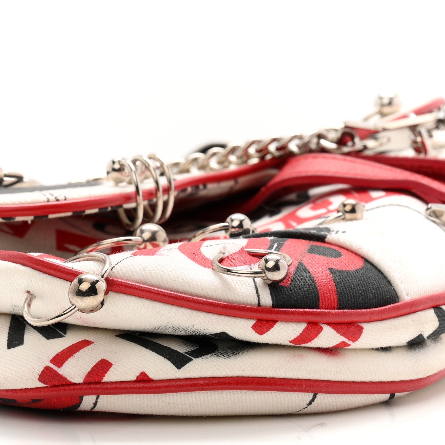 Canvas Hardcore Pierced Saddle Bag White Red Black