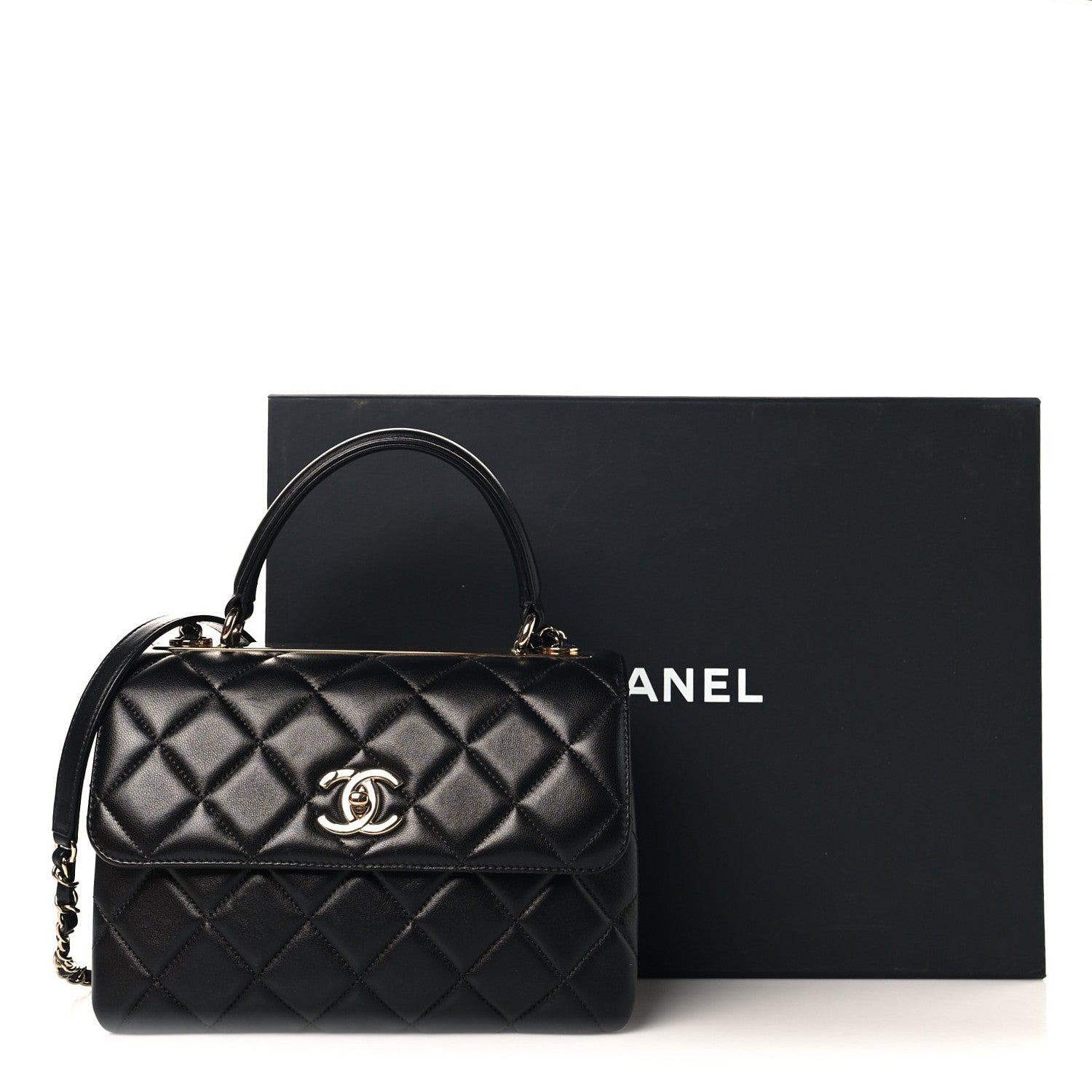 Lambskin Quilted Small Trendy CC Dual Handle Flap Bag Black