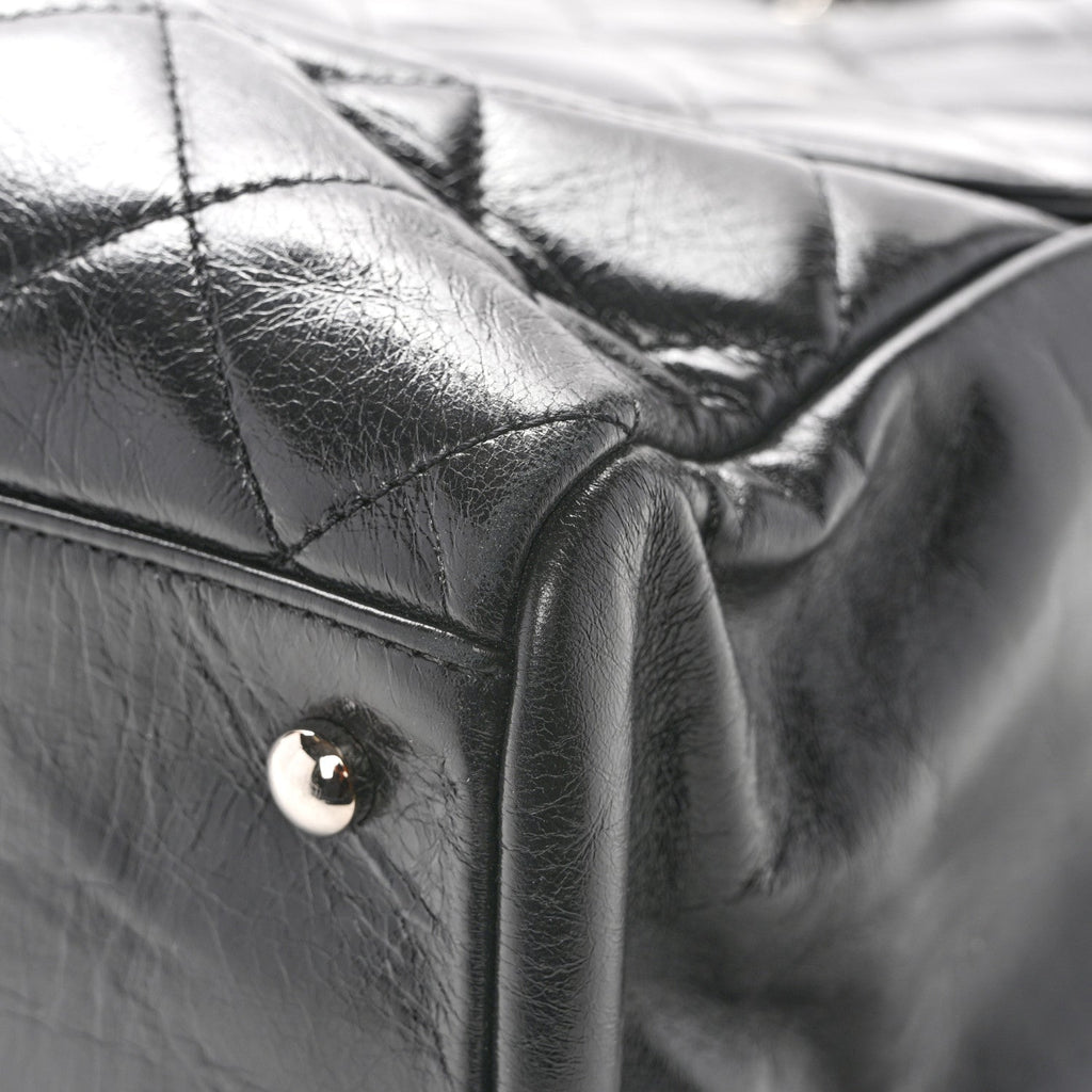 Glazed Calfskin Quilted Large CC Delivery Tote Black