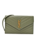 Grain De Poudre Matelasse Chevron Monogram Envelope Chain Wallet Light Sage