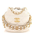 Caviar Quilted Coco First Bucket Clutch With Chain White