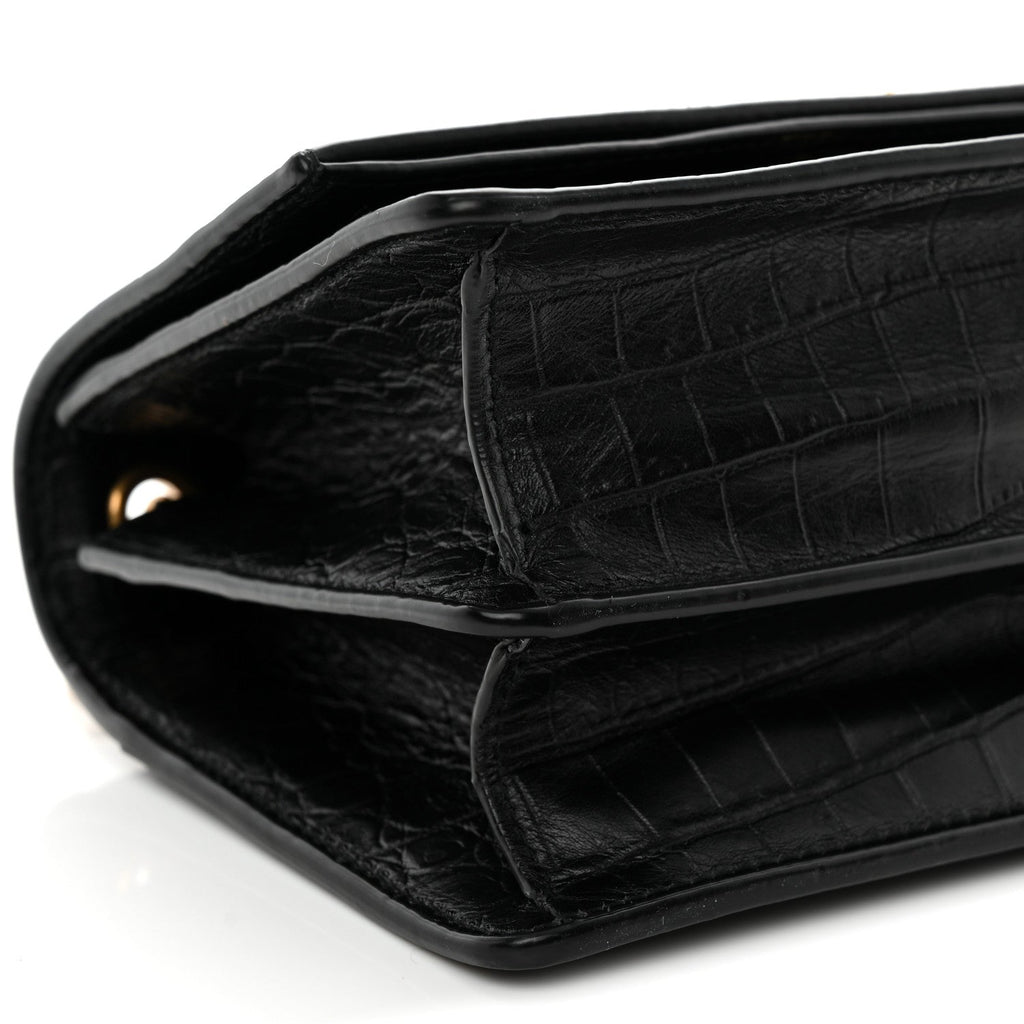 Calfskin Crocodile Embossed Monogram Small Sunset Black
