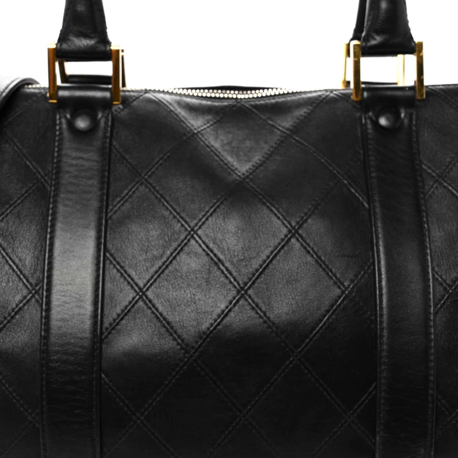 Calfskin Stitched Duffle Travel Bag Black